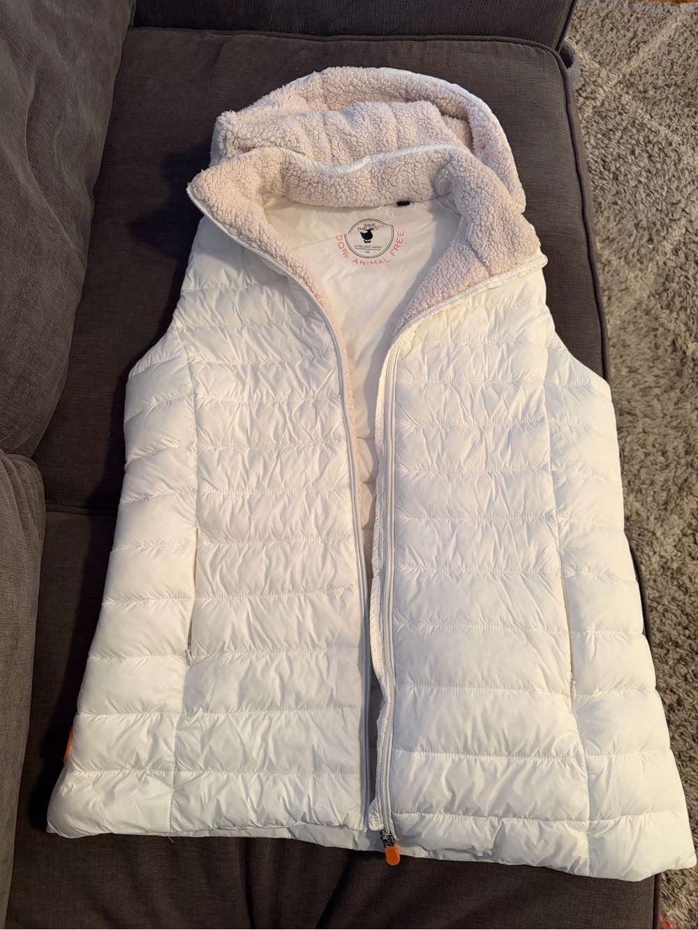 SAVE THE DUCK White Quilted Hooded Vest with Sherpa Lining